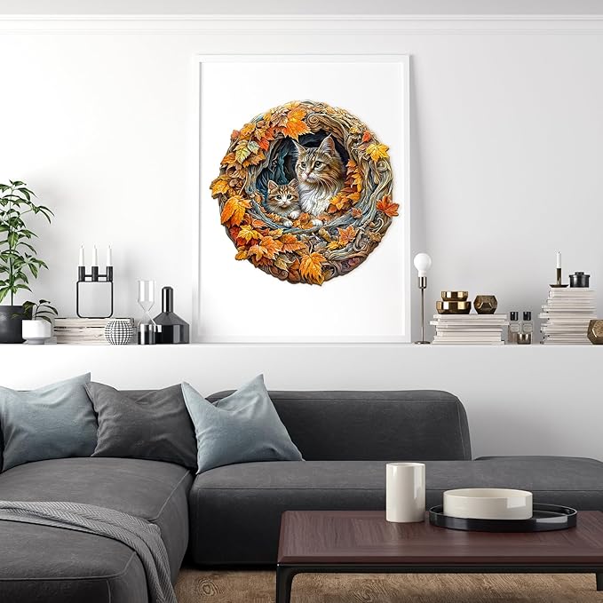 Wooden Puzzles for Adults, Wooden Jigsaw Puzzles for Adults Kids, 3D Cat Mom Unique Shaped Wood Puzzles Adult, Creative Birthday Gifts for Friends Family Game (8.5 * 8.3in 100pcs)