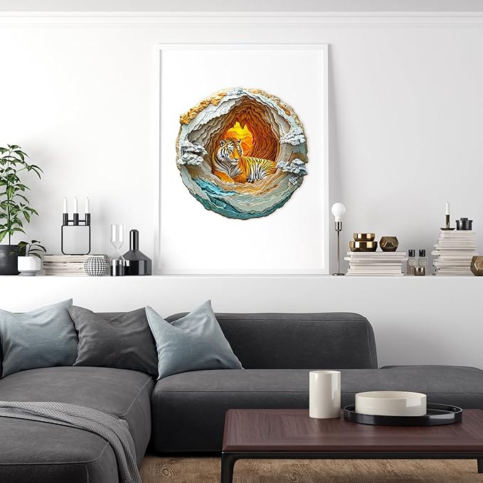 Wooden Puzzles for Adults, Wooden Jigsaw Puzzles for Adults Kids, 3D Vision Effect-3D Tiger Unique Shaped Wood Puzzles Adult, Creative Birthday Gifts for Friends Family Game (11.4 * 11.4in 200pcs)