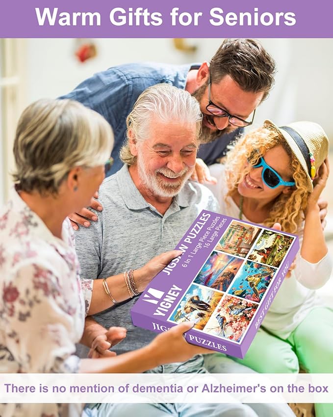 6 Pack 16 Large Piece Jigsaw Puzzles for Seniors Alzheimer Product for Elderly Dementia Activities Memory Game for Patients in Nursing Home with Storage Box
