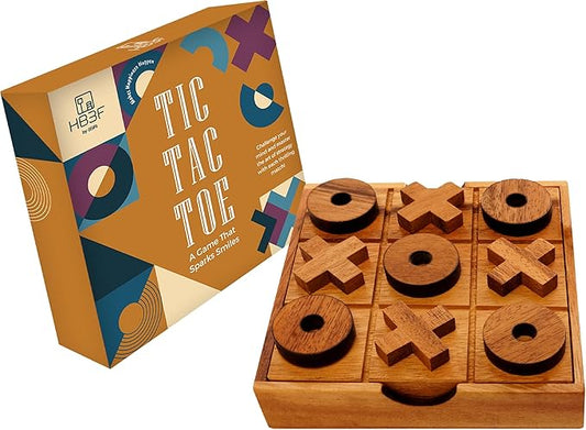 BSIRI Wooden Tic Tac Toe Game - Brain Teaser Puzzles for Adults and Unique Gifts for Kids, Coffee Table Decor Living Room Decor Modern Wood Decor, Classic Board Games for Family (5.5 Inch)