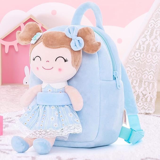 Gloveleya Back to School Gifts for Girls Kids Backpack Toddler Girls Backpacks with Soft Plush Doll Toys Blue 9"……