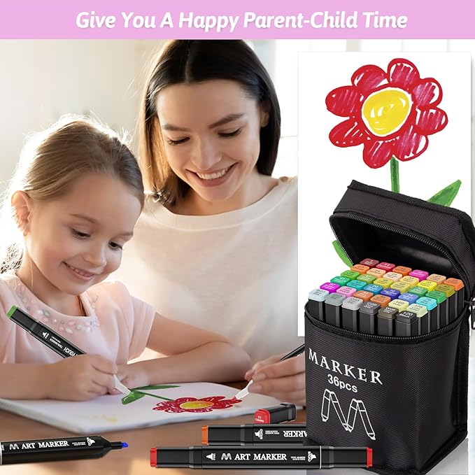 Banral Alcohol Markers, 36 Colors Dual Tip Alcohol Based Art Marker Set for Artists Adults, Permanent Drawing Pens for Adult Coloring Sketching Illustration with Case and Holders