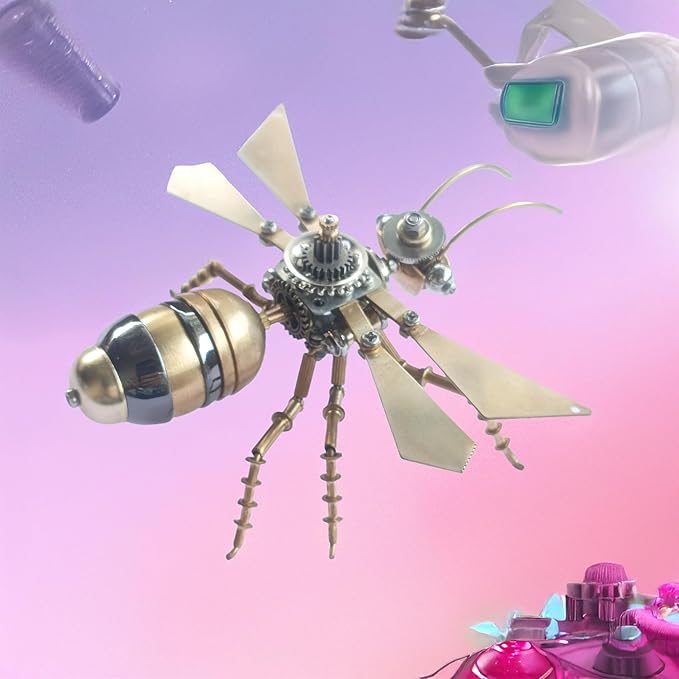 Steampunk Metal Insect Steampunk Bug Mechanical Steampunk Sculpture Steampunk mMechanical Insect Clockwork 3D Steampunk Metal Puzzle, Mechanical Insects Model (Flying Ants)