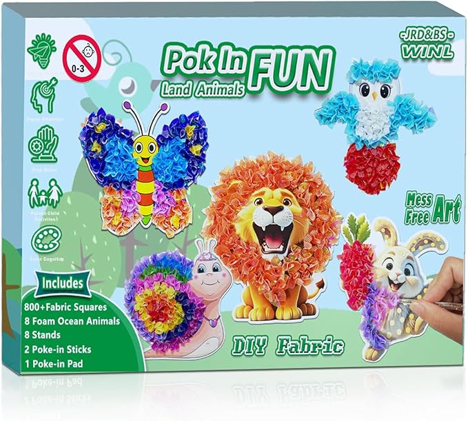 JRD&BS WINL Poke A Dot Art Kit - Magical Animals Theme (Lion, Butterfly, Rabbit) | No-Mess DIY Craft for Kids Ages 4-9 | Wooden Sewing Activity for Girls & Boys | Creative Gift for Birthday & Holidays