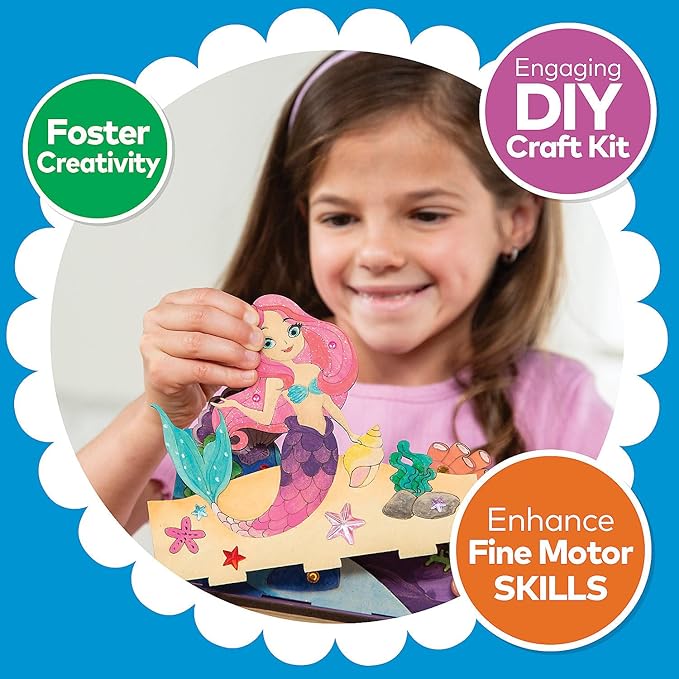 Fun Express 3D DIY Mermaid Wood Puzzle Painting Kit, All in One Kids Craft Kit, Holiday, Birthday and Everyday Gifts, Great Creative Activity for Home and School