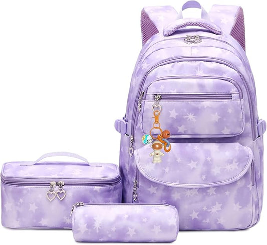 3Pcs Kids Backpack Set for Girls with Matching Lunch Bag, Girls School Bag Backpack for Kids