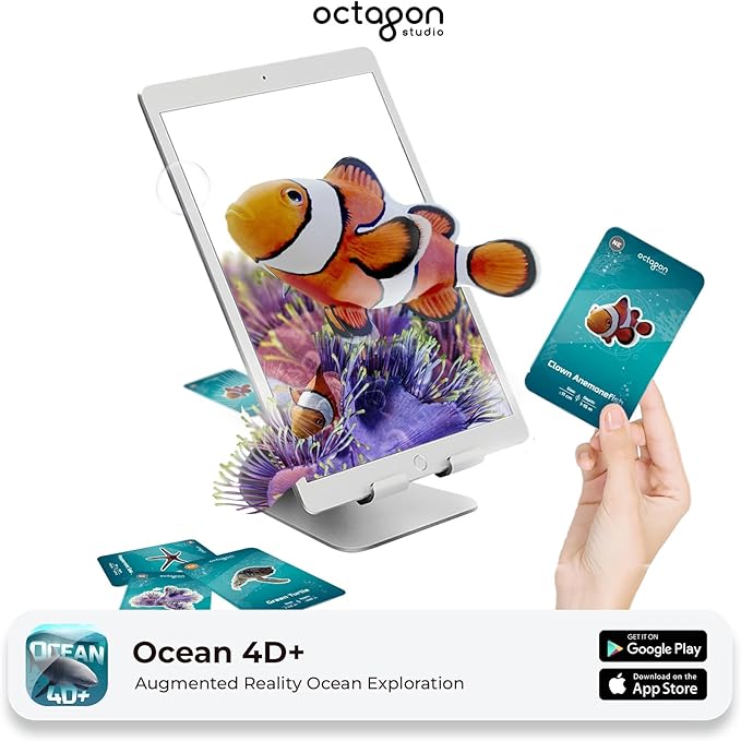 4D+ Augmented Reality Flashcards for Kids – Educational STEM Cards with Free App – Interactive Learning for Ages 4+ (Ocean 4D+)
