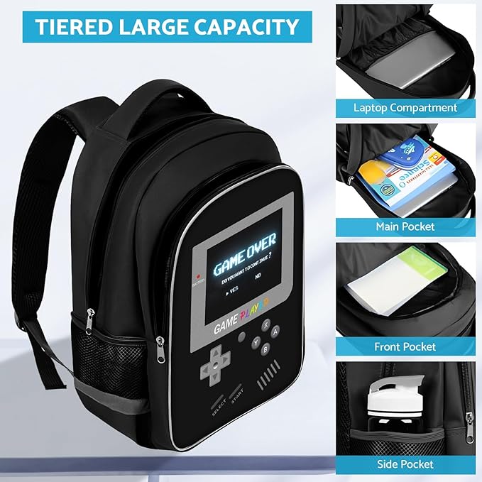 School Backpack For Boys - Gamer Boys Backpack For Kids Children Teens Elementary Middle School - Ages 6-18,17″