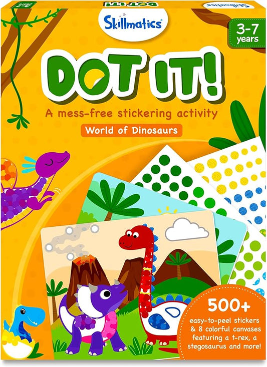 Skillmatics Dot It Sticker Art - Dinosaurs, Mess-Free Fun for Kids, 500+ Stickers, Craft Kits, DIY Scrapbooking Activity, Travel Toys, Gifts for Boys & Girls Ages 3, 4, 5, 6, 7
