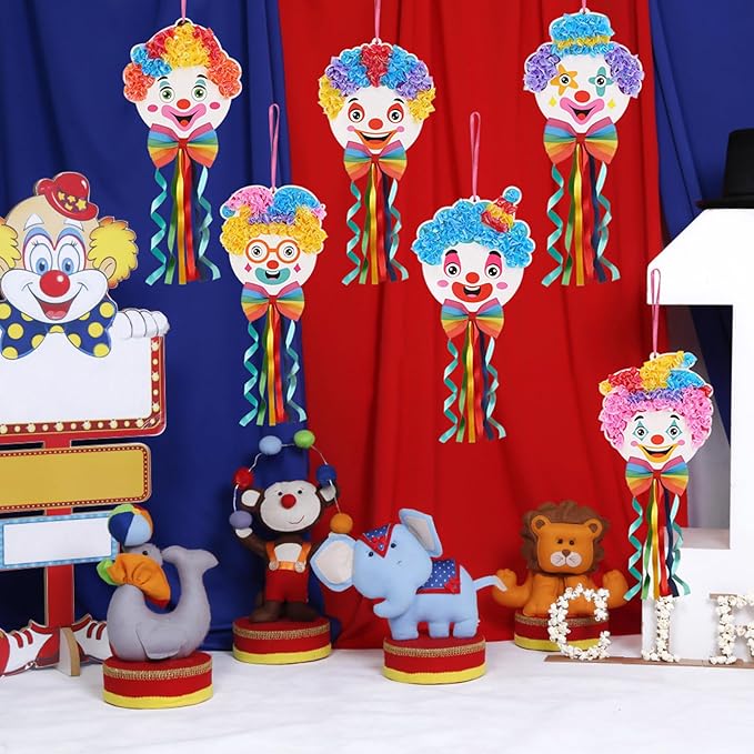 Fennoral 12 Pack Clown Craft Kit for Kids Make You Own Circus Poke in Art Craft Kits DIY Halloween Creative Activity Carnival Birthday Party Decoration