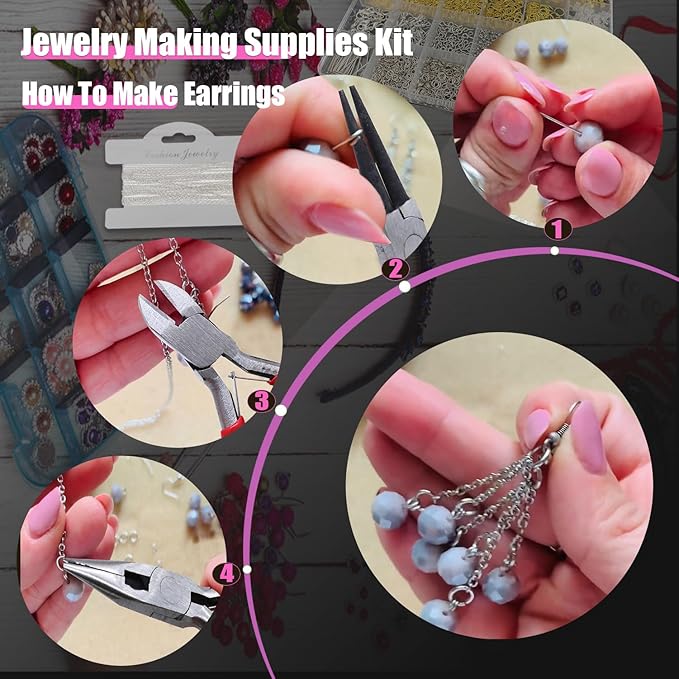 MONVICT Jewelry Making Supplies Kit with Jewelry Making Tools, Findings, Necklace Chain, Jewelry Wires, Adjustable Magnifier, Carry Bag, Meet All The Needs of Jewelry Making, Repair, Beading
