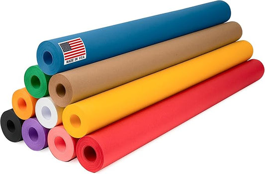 36" x 1200" (100 ft) Pack of 10 Rolls USA-Made Multi-Color Kraft Paper, 45 lbs/66 GSM – Colored Kraft Paper for Packing, Crafts, DIY Projects, Gift Wrapping – Non-Toxic, Safe for Kids