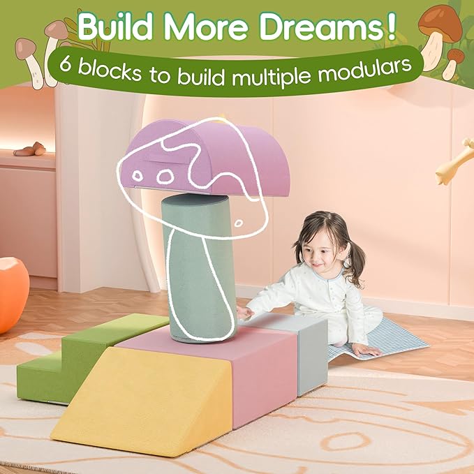 TOLEAD Large Baby Climbing Blocks – 6 Pcs Climbing Toys for Toddlers - Ultra High Density Soft Foam Play Gym Equipment Easy Wash for Indoor Nursery, Classic (Pink, 6-Piece)