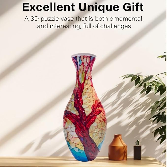 3D Vase Puzzle for Adults Room Decor Puzzles- Reusable Flower Vase with Tree of Life Design, Dust-Free Plastic Crafts,House Warming Gift for Flower Arrangements and Home Decoration