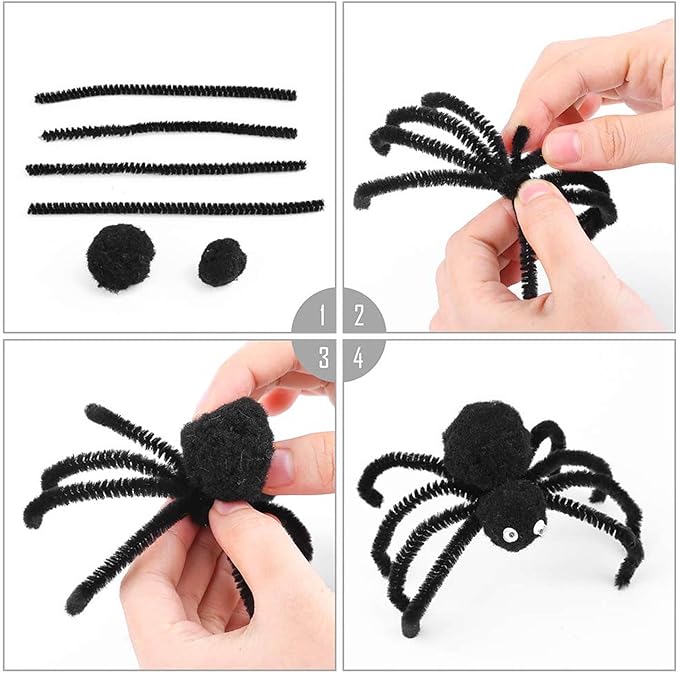 URSDIART (350pcs/Set) Black Pipe Cleaners and Craft Wiggle Eyes, Halloween Pipe Cleaners Bulk Chenille Stems Black for Locs, 12 Inch Pipe Cleaners Black for DIY Art Decorations Creative Craft