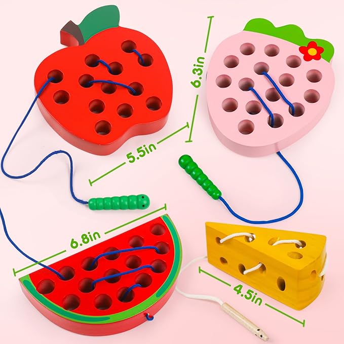 Wooden Toys Lacing Toys for Toddlers 3-5,Plane Activities Car Travel Toy Montessori Educational Learning Threading Toys for Fine Motor Skills Birthday Easter Gift for Boys Girls(4 pcs)