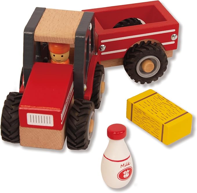 Wooden Tractor Toys for Toddlers 1-3, Baby Vehicle Toys Hand Push Car Toys for 1 2 3 Year Old Boys Girls (Red)
