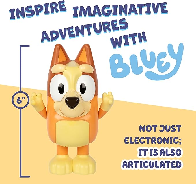 Bluey Game Hide and Seek Electronic Bingo Figure, Articulated, Musical Kids Figurines with Dance Mode, Interactive Toddler Figurine Toys for Ages 3+
