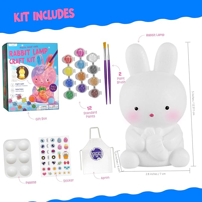 Paint Your Own Bunny Lamp Kit, Art Supplies Painting Kits for Kids, Arts and Crafts for Kids Ages 8-12, Bunny Toys Girls Boys Halloween Birthday Christmas Gifts Ages 3 4 5 6 7 8 9 10 11 12+