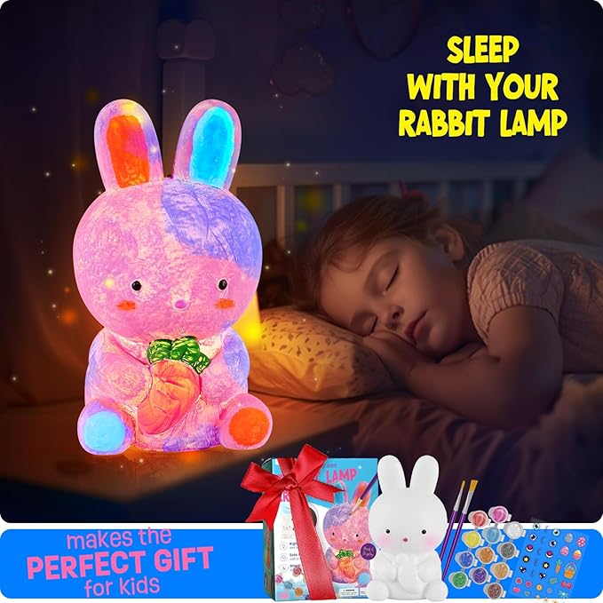 Paint Your Own Bunny Lamp Kit, Art Supplies Painting Kits for Kids, Arts and Crafts for Kids Ages 8-12, Bunny Toys Girls Boys Halloween Birthday Christmas Gifts Ages 3 4 5 6 7 8 9 10 11 12+