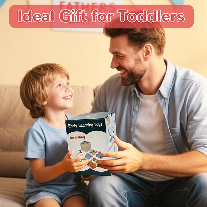 Wooden Montessori Toys for Toddlers 1-3, Color & Shape Sorting Matching Games, Fine Motor Skills Sensory Preschool Learning Educational Toys Baby Boys Girls Gifts (5 in 1)