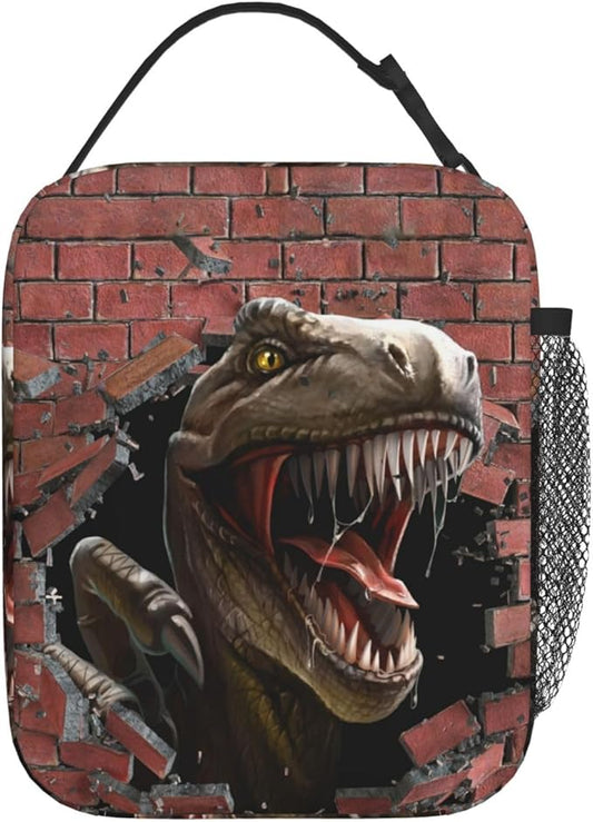 Dinosaurs Breaking Walls Reusable Lunch Box Food Bag Insulated Lunch Bag for Teenage Boys Girls School Beach