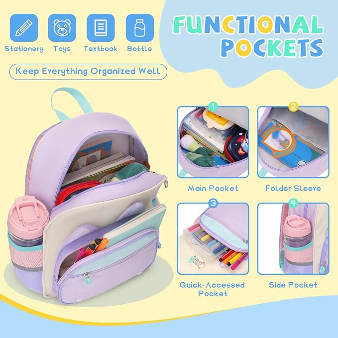 SUN EIGHT Toddler Backpack for Girls Kids Backpack Cute 3D Cartoon School Bag for Baby Girl Boy 2-5 Years (22140-Cat)