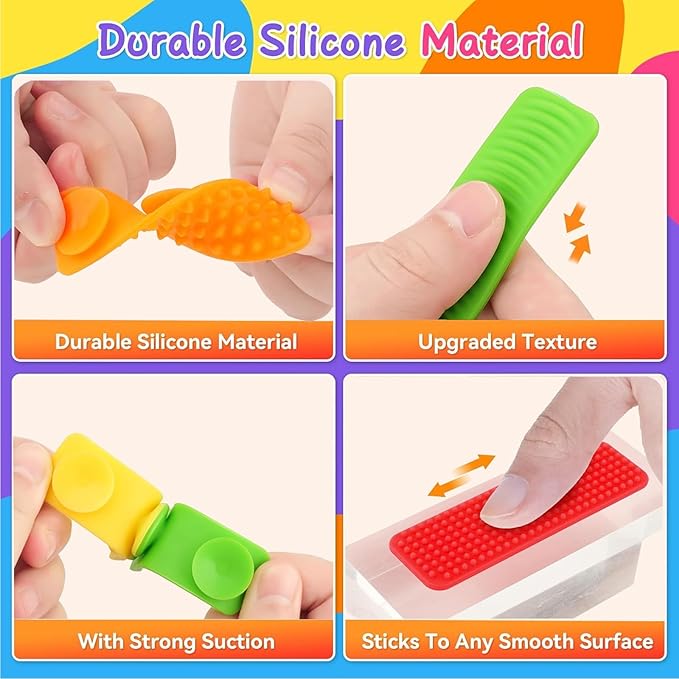 Sensory Fidget Toys Kids Adults, 16Pcs Textured Suction Toys for Autism Kids Calming, Sensory Desk Toys for Anxiety Relief, Fidget Strips for Classroom Office (Style 2)