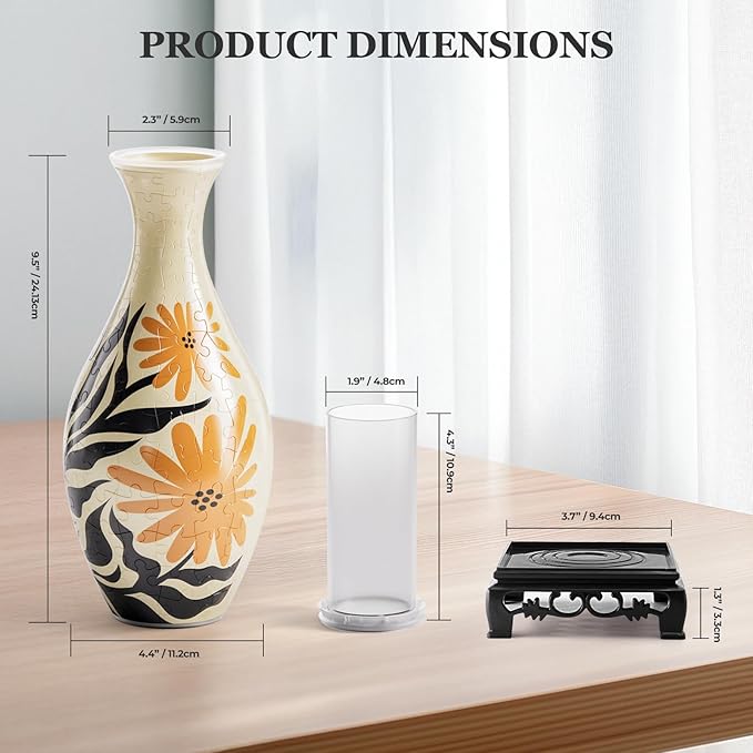 3D Puzzle with Sunflower Design Vase, Unique DIY Decor for Home & Gift