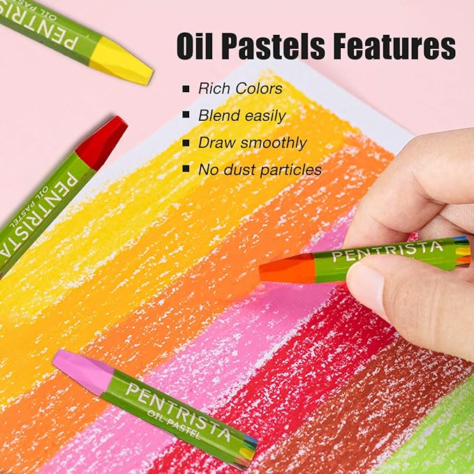 Oil Pastels Set of 48 Assorted Colors, Non-Toxic Soft Oil Pastel Crayons for Smooth Drawing and Blending,Oil Pastels for Artists, Kids,Beginners, Students, 1 Sharpener and 1 Pastel Holder