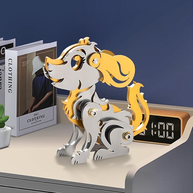 3D Metal Puzzles for Adults, Metal Model Kits for Adults, Gold Dog Mechanical 3D Puzzle Stainless Steel for Men Women Home Decor Art Craft Gifts Toys(Zodiac Sign).