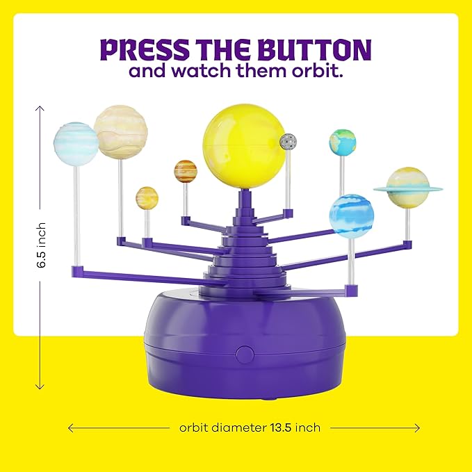 Dan&Darci 360° Orbiting Solar System for Kids - Paint & Build Model Kit - Arts and Crafts for Kid Ages 8-12, 4-6, 4-8, 6-8 - Space Toys 8-10 - Science Astronomy Gifts - Painting Craft Kits for Boys