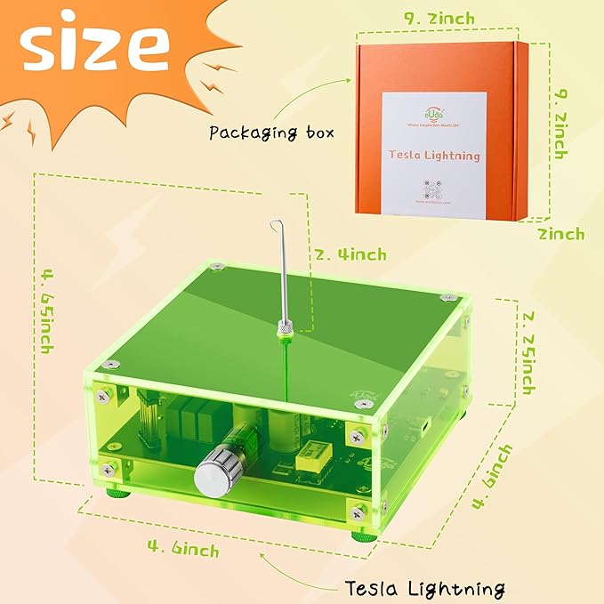 STEM DIY Toys Hand Soldering Electronic Tesla Lightning Kit|Science Craft Kit for Kids Ages 8-9-10-11-12-13-14-15+Years Old|Educational Gifts for Boys&Girls|Video Guide (Rectangular-Fluorescent Green)