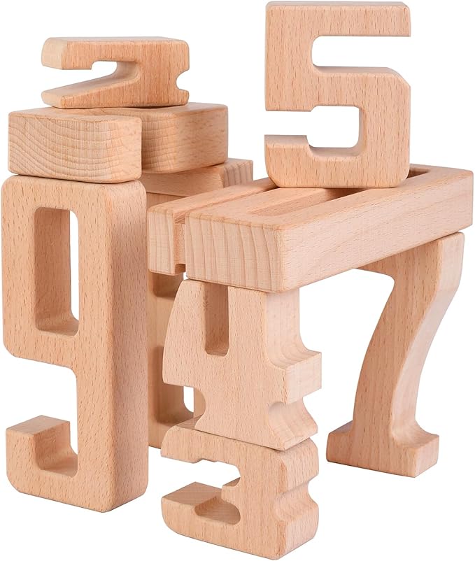 Wooden Number Building Blocks, Large Digit Blocks 1-10, 10 Pcs Math Blocks Number Toys for Kids, Educational Blocks for Toddlers, Toys to Learn Numbers for 3 Year Olds +