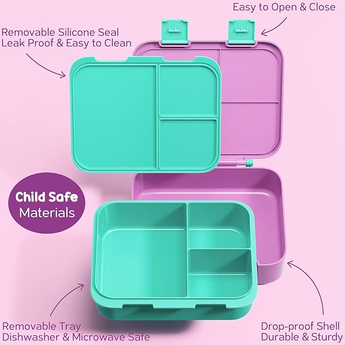 Fimibuke Bento Lunch Box for Kids with Thermos, 3-Compartment 32OZ Snack Lunch Container, Lunch Bag, 12OZ Insulated Food Jar & Ice Pack Set for Age 3-12 School Daycare Toddler Teen Girls Boys, Fairies