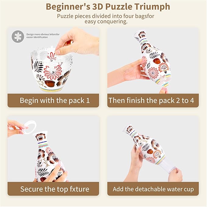 3D Puzzle Vase with Wheat Field Landscape, 160 Pieces DIY Decorative Vase for Home Decor & Gift