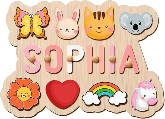 Personalized Name Puzzle - Custom Wooden Puzzle for Toddlers 1-3 - Unique Baby Shower, Christmas & 1st Birthday Gift for Boys and Girls - Keepsake Montessori Toy (Wave)