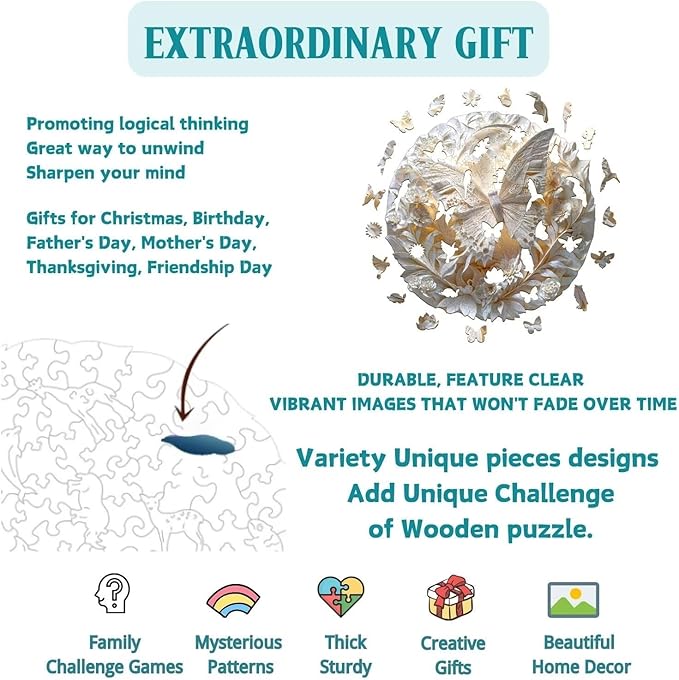 Wooden Puzzles for Adults, 3D Paper Butterfly Wooden Puzzles 100 Pieces, Unique Animal Shaped Wood Challenging Jigsaw Puzzles Gifts for Adults, 8.5x8.5in