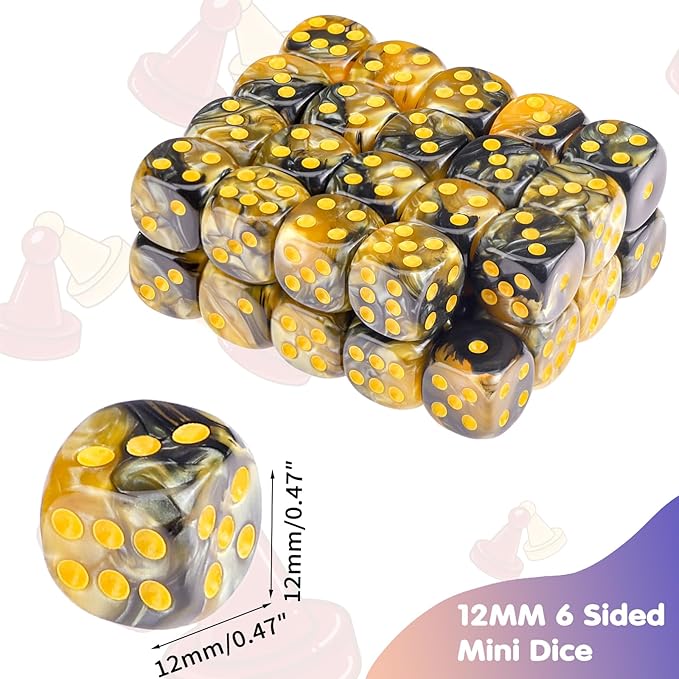 36 Pieces 12mm 6 Sided Mini Dice Set,Two Colours D6 Game Dice Set,6 Sided Standard Game Dice for Board Games Dice Games Classroom Teaching Dices Game,with Portable Gaming Box(Gold & Black)