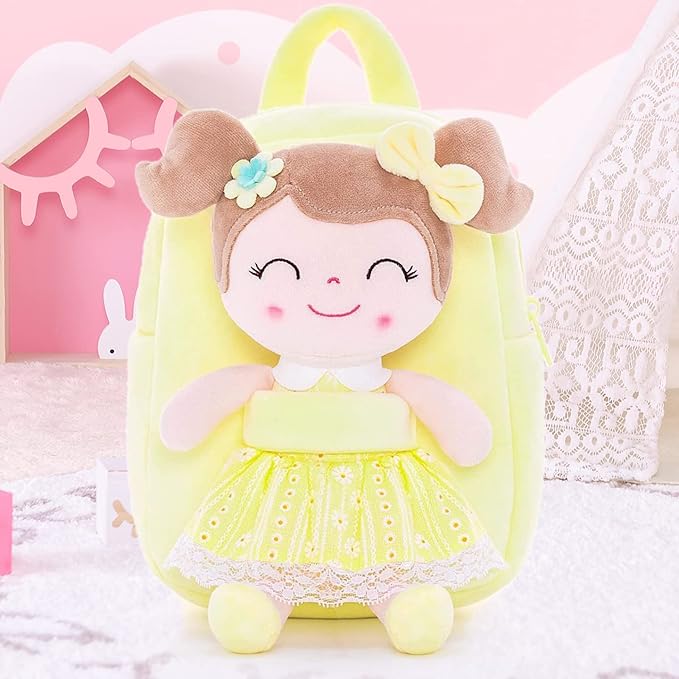 Gloveleya Back to School Gifts for Girls Kids Backpack Toddler Girls Backpacks with Soft Plush Spring Girl Doll Toys Yellow 9"…
