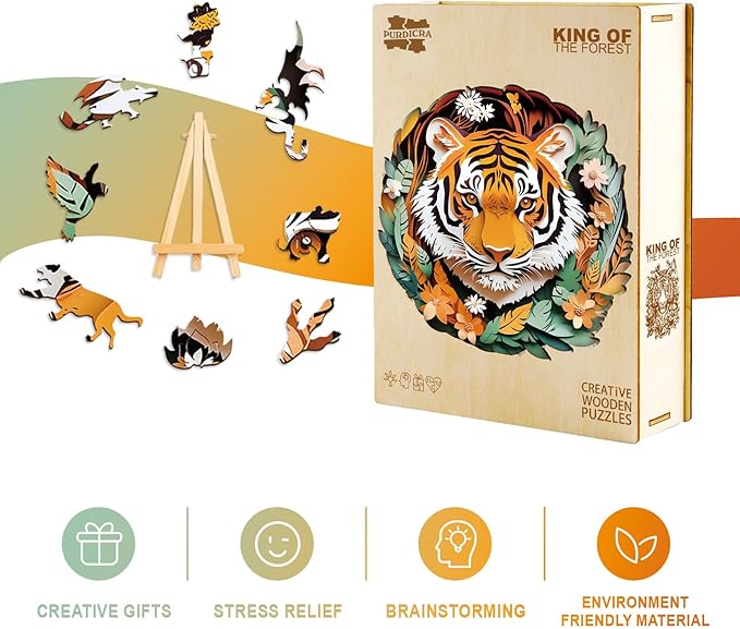 Wooden Puzzles for Adults - King of The Forest Wooden Jigsaw Puzzle, Unique Animal Shaped Wood Puzzles Adult, Christmas Birthday Gifts for Friends/Family, Home Decor 8.5 * 8.3in 100pcs