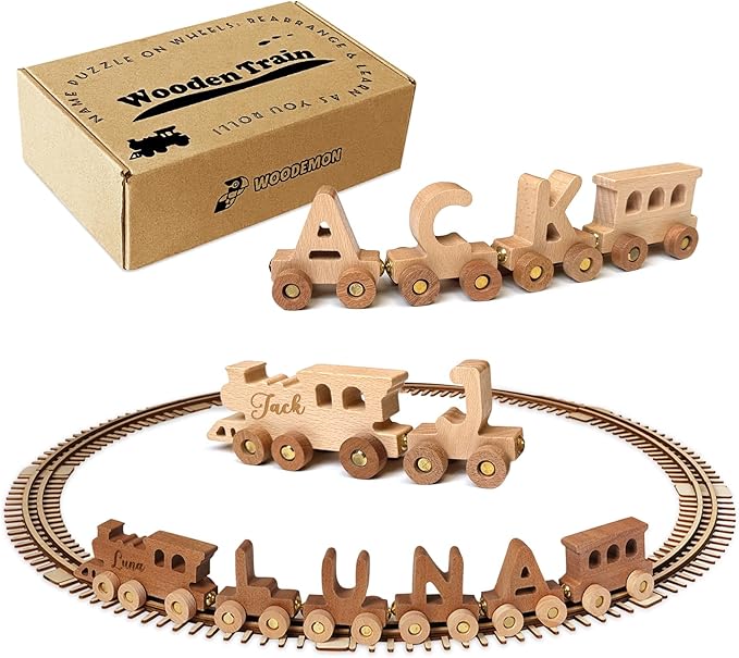 Personalized Wooden Alphabet Train, Custom Magnetic Name Puzzle Educational Toy for Toddlers Ages 2-5, Birthday Christ mas Gifts