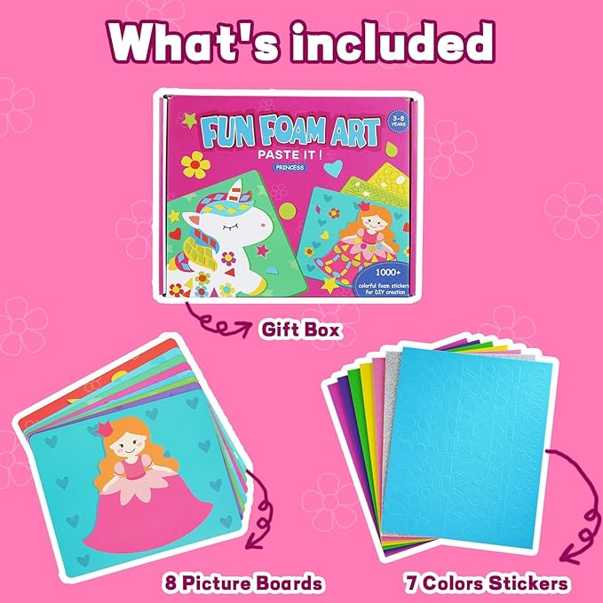 Foam Sticker Art Craft Activity,No Mess Fun Sticker for Kids, DIY 3D Foam Felt Craft Kit,Creative Learning Toy Travel Game,Birthday Christmas Gifts for Boys Girls Toddlers Ages 3 4 5 6 7 8