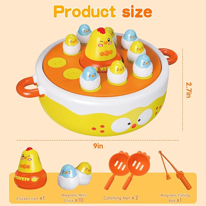 4 in 1 Toys for Ages 5-7, Bounce and Catch Chicken Games, Rotating Board Games for Kids 4-6, Fishing Game Magnetic,Toddler Toys Bowling, Family Games for Kids and Adults