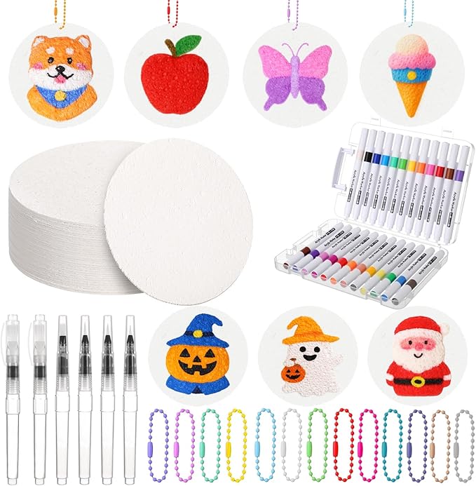 AmazingSpark 130 Pcs Magic 3D Foam Texture Painting Kit, 50 Foam Texture Paper, 24 Colors Paint Markers 6 Water Brush 50 Beaded Chain, Drawing Sponge Puffy Paint Sheet for DIY Craft Party Supplies