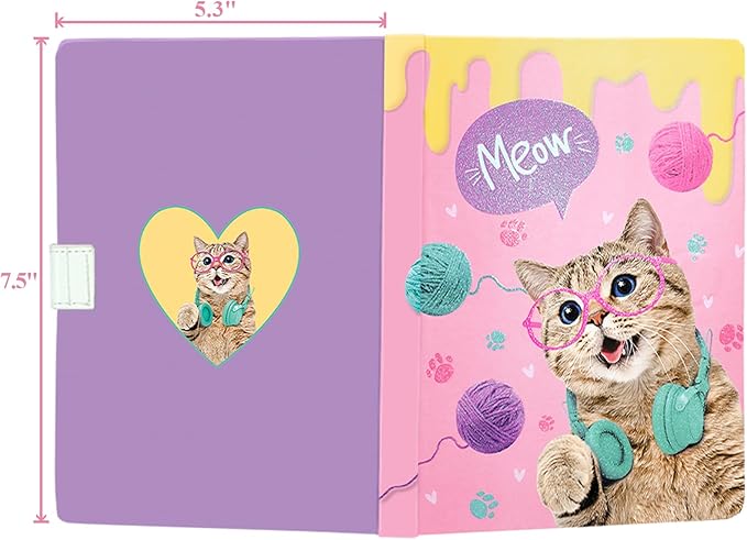 Cat Journal for Girls - Gift for Kids - Diary with Pen & Magnetic Closure, 192 Pages for Writing, 5.3"x7.5" Hardcover Lined Notebook