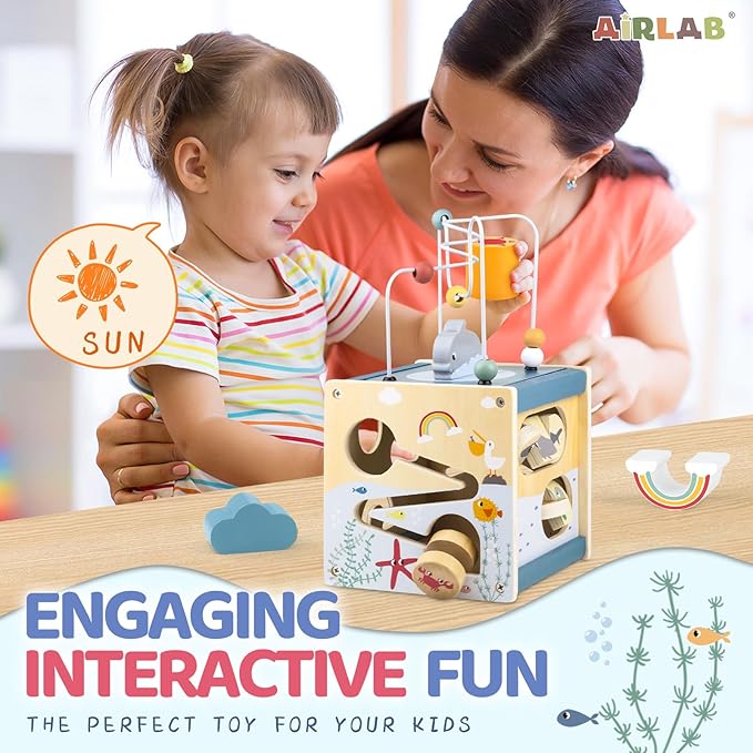 Wooden Activity Cube Montessori Toys for 1 Year Old Toddlers 12 Months + Toddler Learning Toys 1-3 Boys Girls Baby Sensory Interactive Birthday Gift