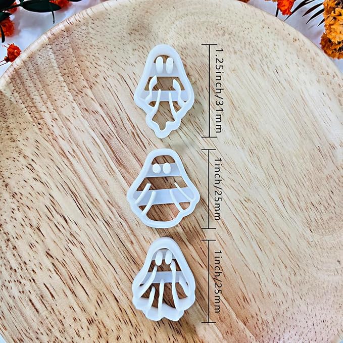 Halloween Ghost Polymer Clay Cutters – 3 Pcs Spooky Clay Cutters for Earrings and DIY Crafts, Polymer Clay Tools for Jewelry Making