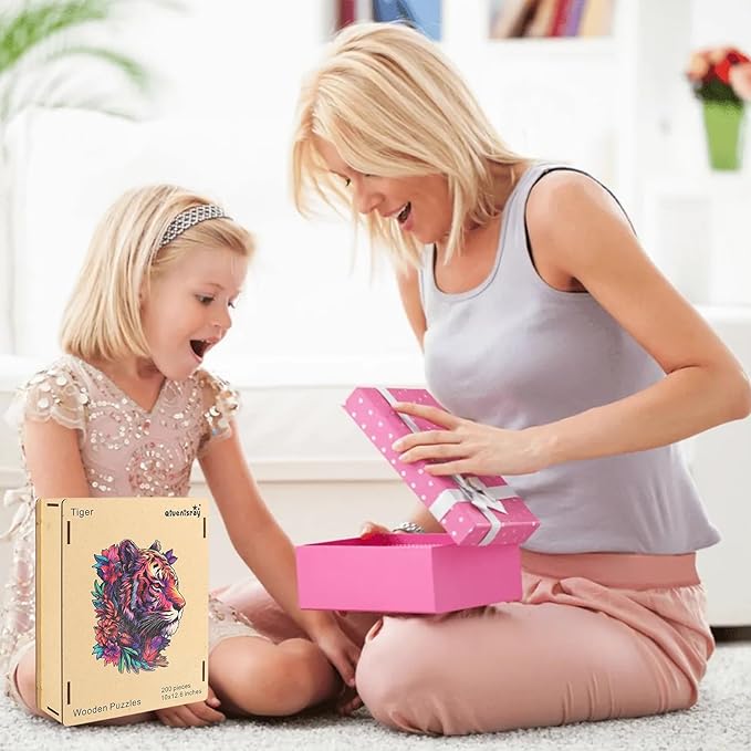 Wooden Puzzles Tiger 200pcs Medium Puzzles for Adults, Unique Shape Animal Adult Puzzles, Irregular Best Gift for Adults and Kids Family Game (10x12.6 in)