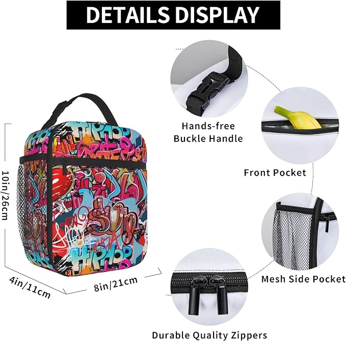 Graffiti Wall, Hip Hop Art Reusable Lunch Box Food Bag Insulated Lunch Bag